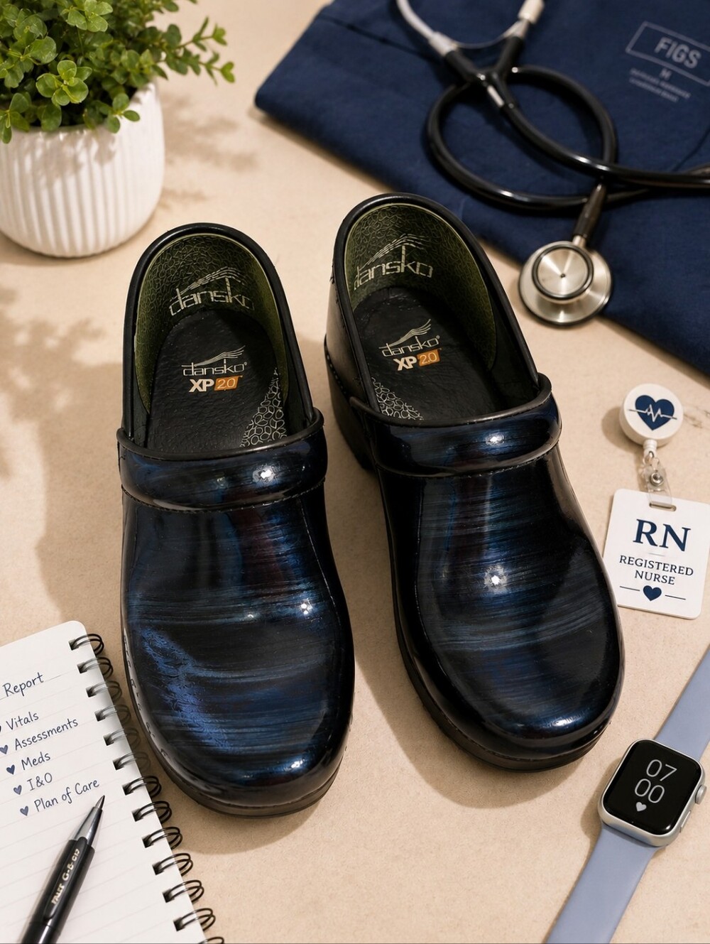 Dansco Blue Slip Resistant XP 2.0 Profestional Clogs. Rubber Soles Ladies 9.5-10